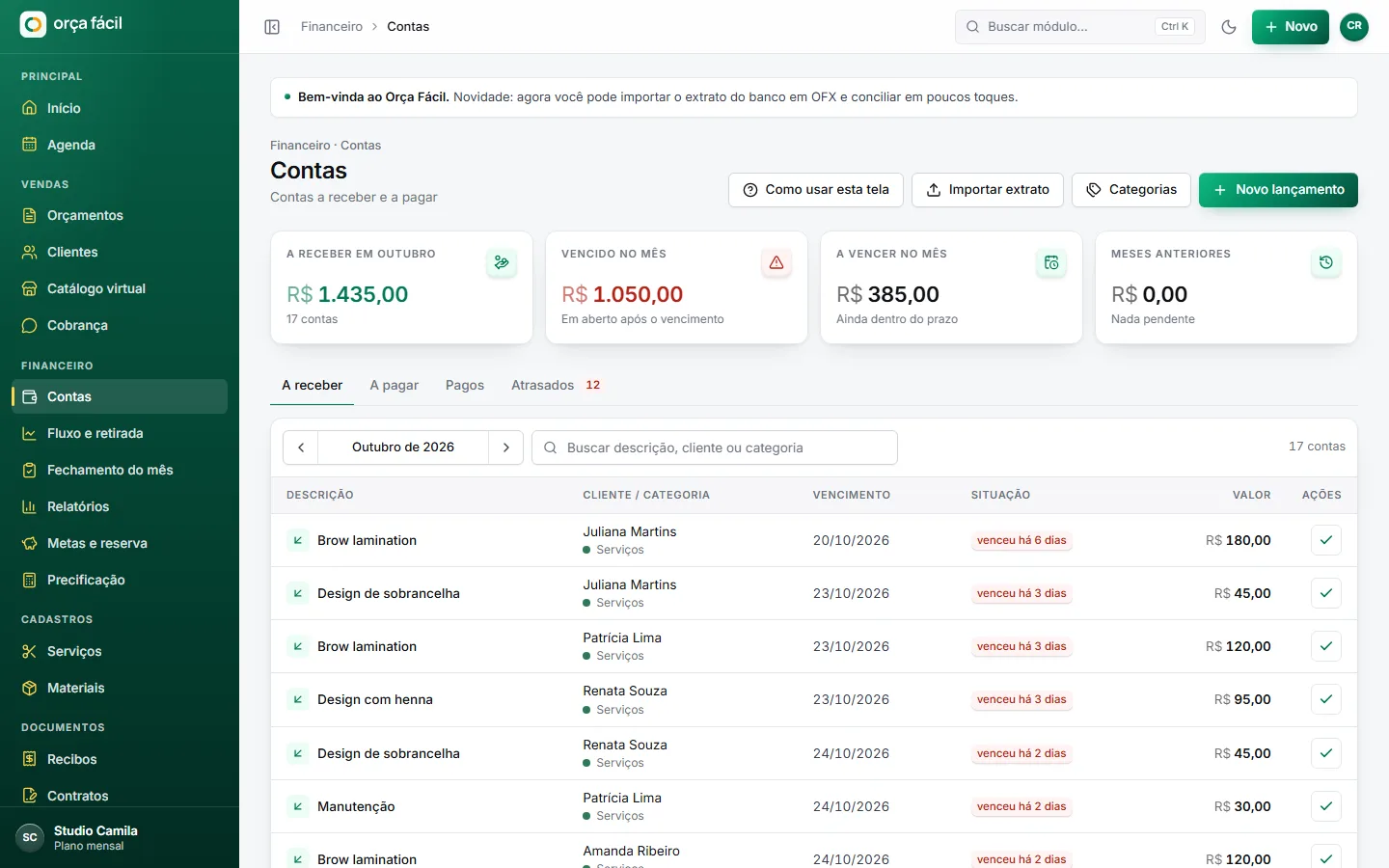 Contas a pagar e receber, sem planilha